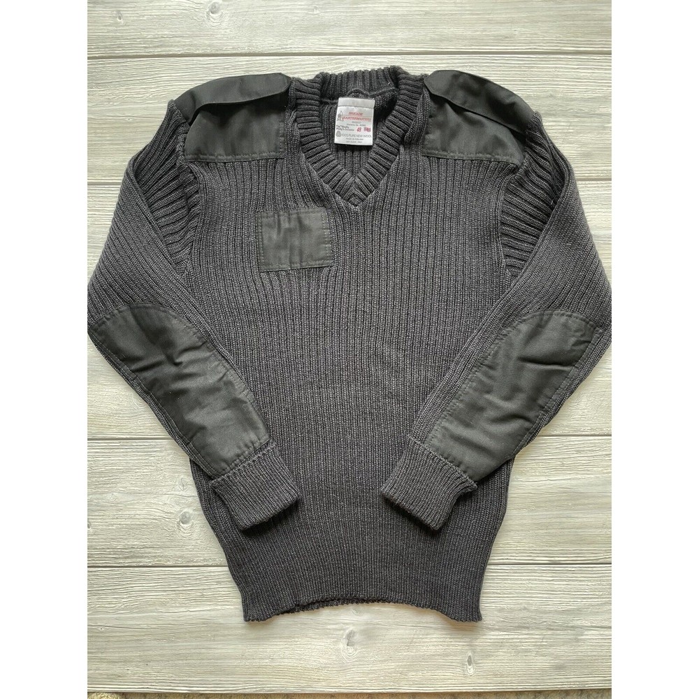 Brigade Sweater Men's 48 Pure Wool V-Neck Ribbed Pullover Black